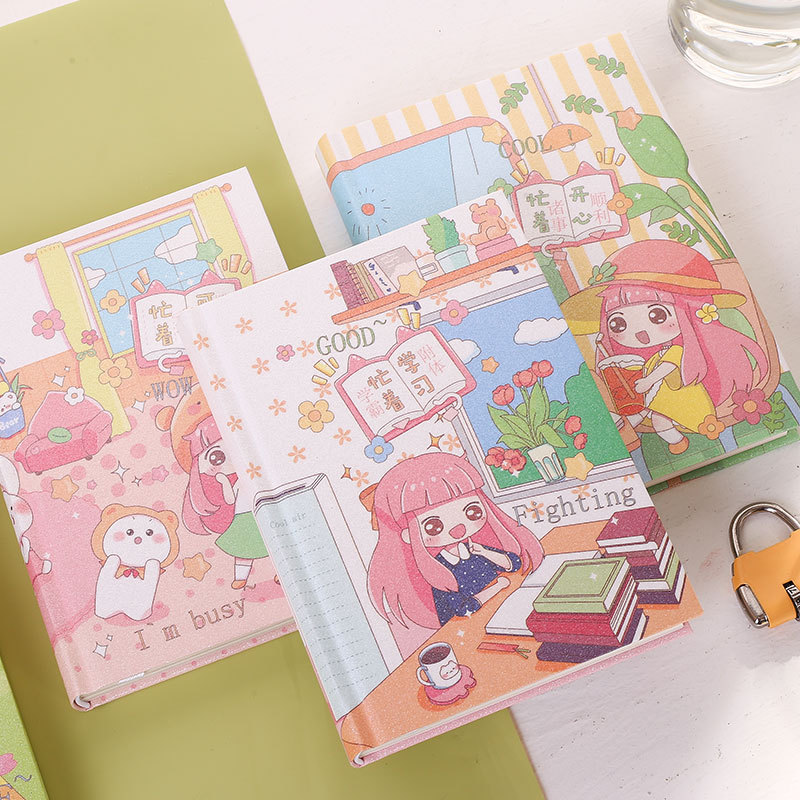 Thousand Yu Culture Password Book With Lock Notebook Cute Girl Heart Notepad Cartoon Password Book Thick Portable Record Manual Book Specification drawing