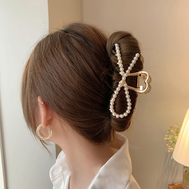 South Korea's New Pearl Hairpin Back Head Female Large Grab Net Red Temperament Hairpin Grab Hairpin Shark Clip Headwear Specification drawing