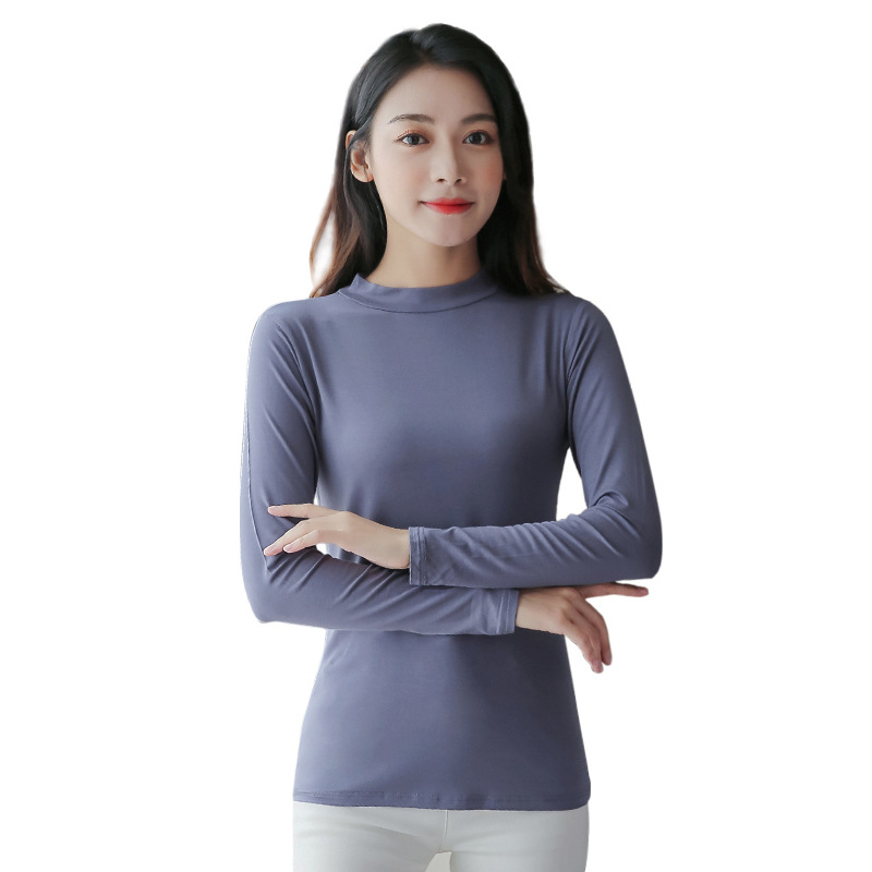 A new semi-high neck base layer shirt in Korean style, a long-sleeved solid color modal T-shirt for women's spring and autumn, a slimming and versatile top Item Picture