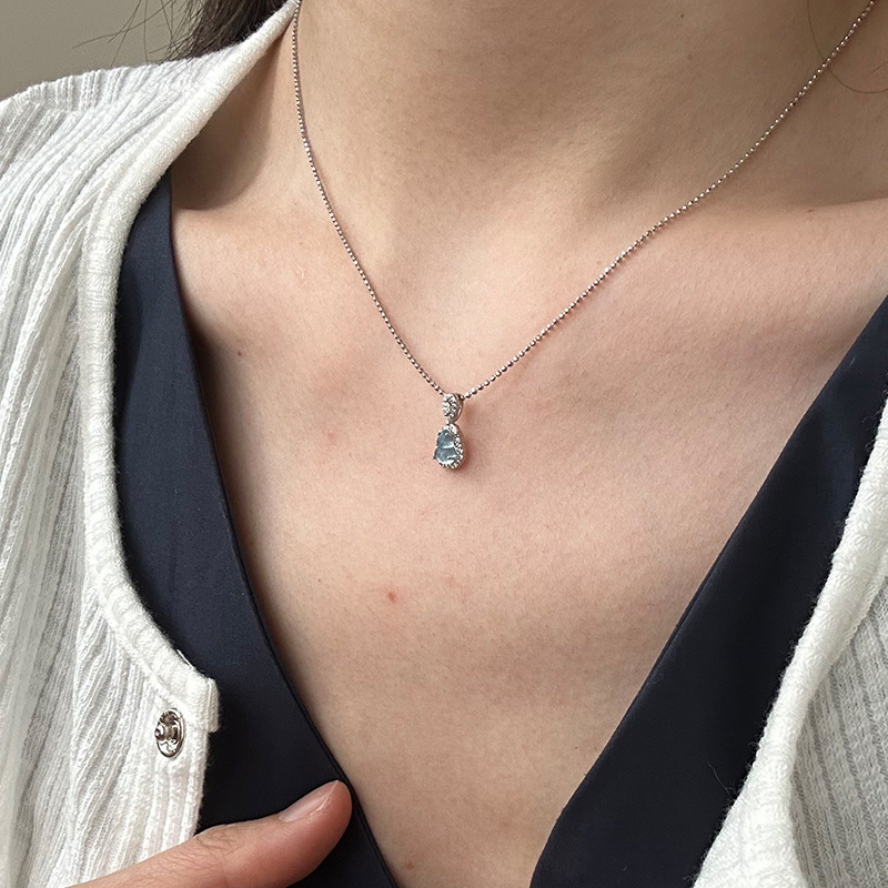 925纯银海蓝宝葫芦项链女简约精致镶嵌款新中式设计锁骨链1175A