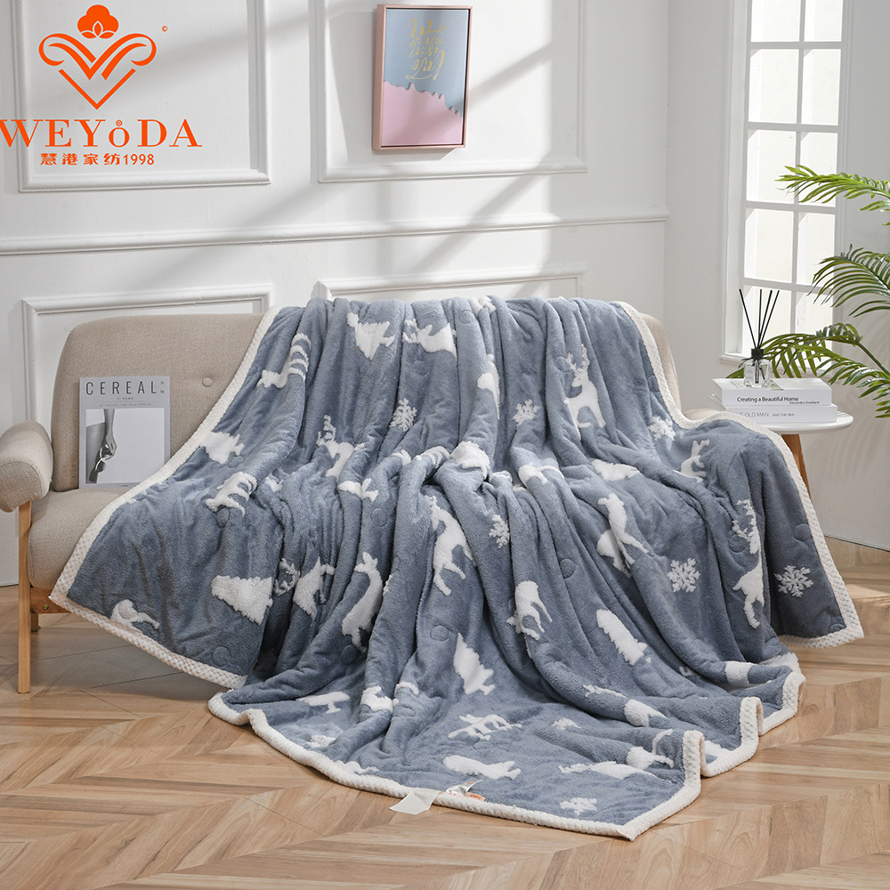 Flannel Blanket Winter Single Animal Embroidered Blanket Office Nap Air Conditioning Coral Velvet Nap Blanket Application Scenario