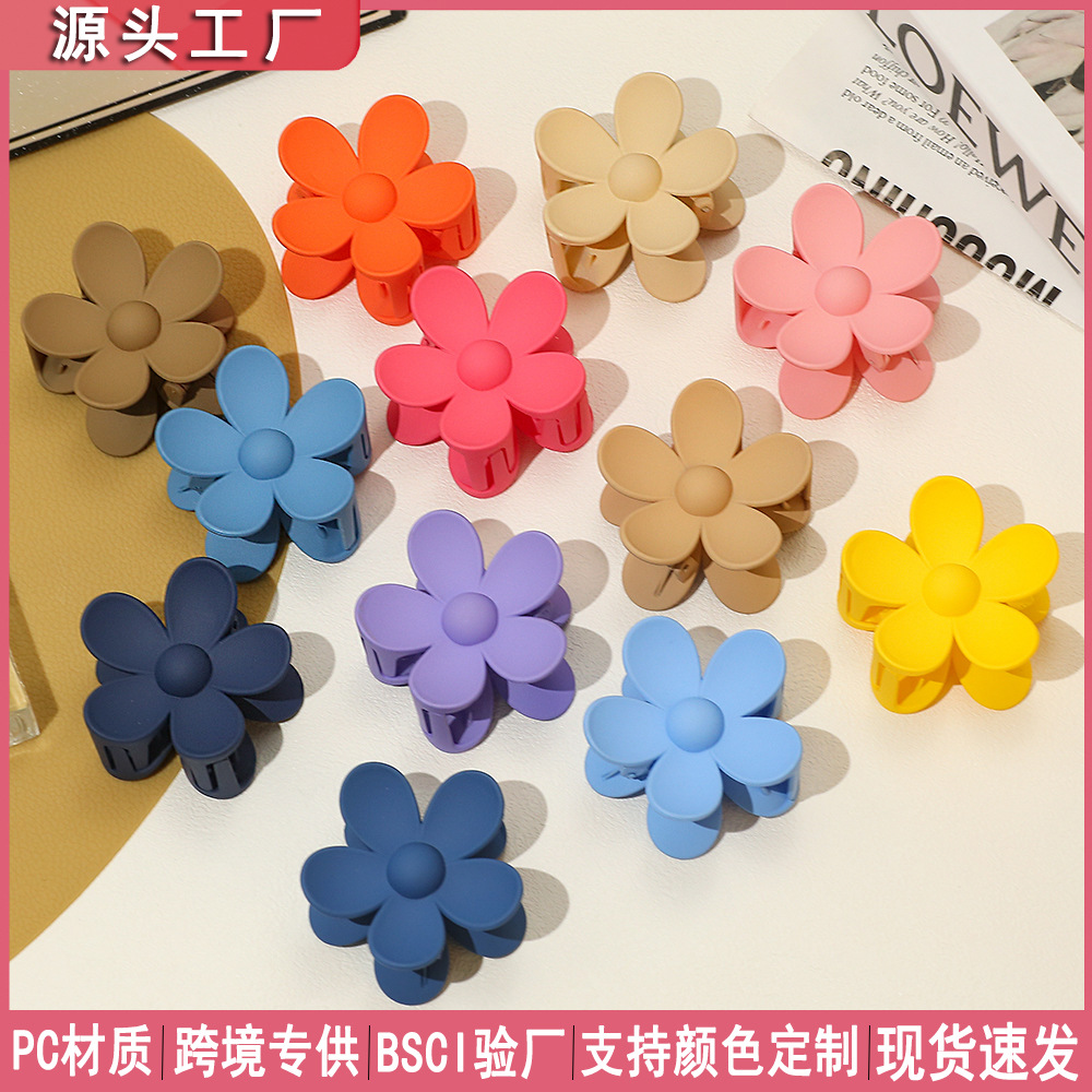 Amazon Hot Hot Net Red Frosted Flower Grab Back Head Color Five-Petal Flower Hair Grab Girl Sweet Cute Hair Clip full figure