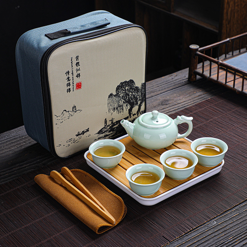 Dehua ceramic celadon dragon pot tea set, real estate souvenir, Mid-Autumn Festival gift, can be printed with Logo