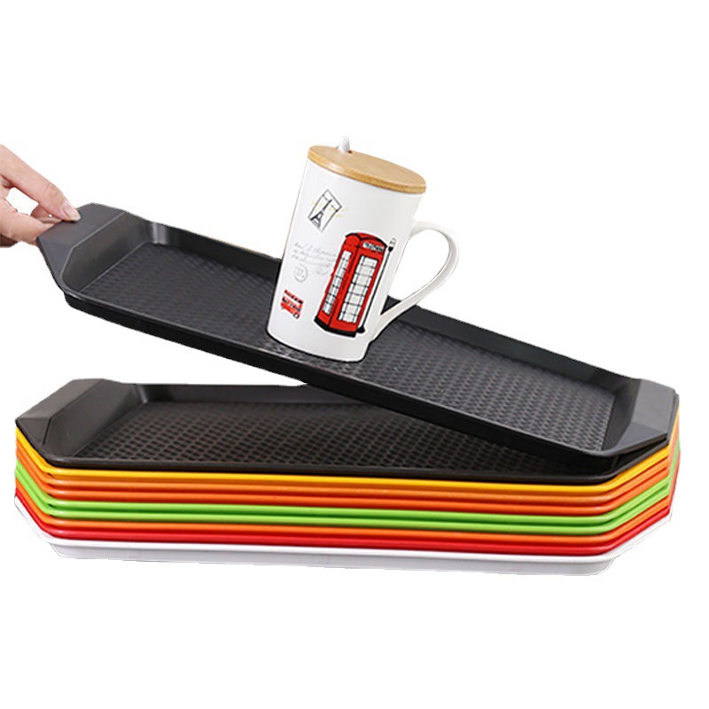 Commercial anti-slip rectangular black color pp plastic trays for restaurants, double-ear trays for canteens and fast food restaurants Item Picture