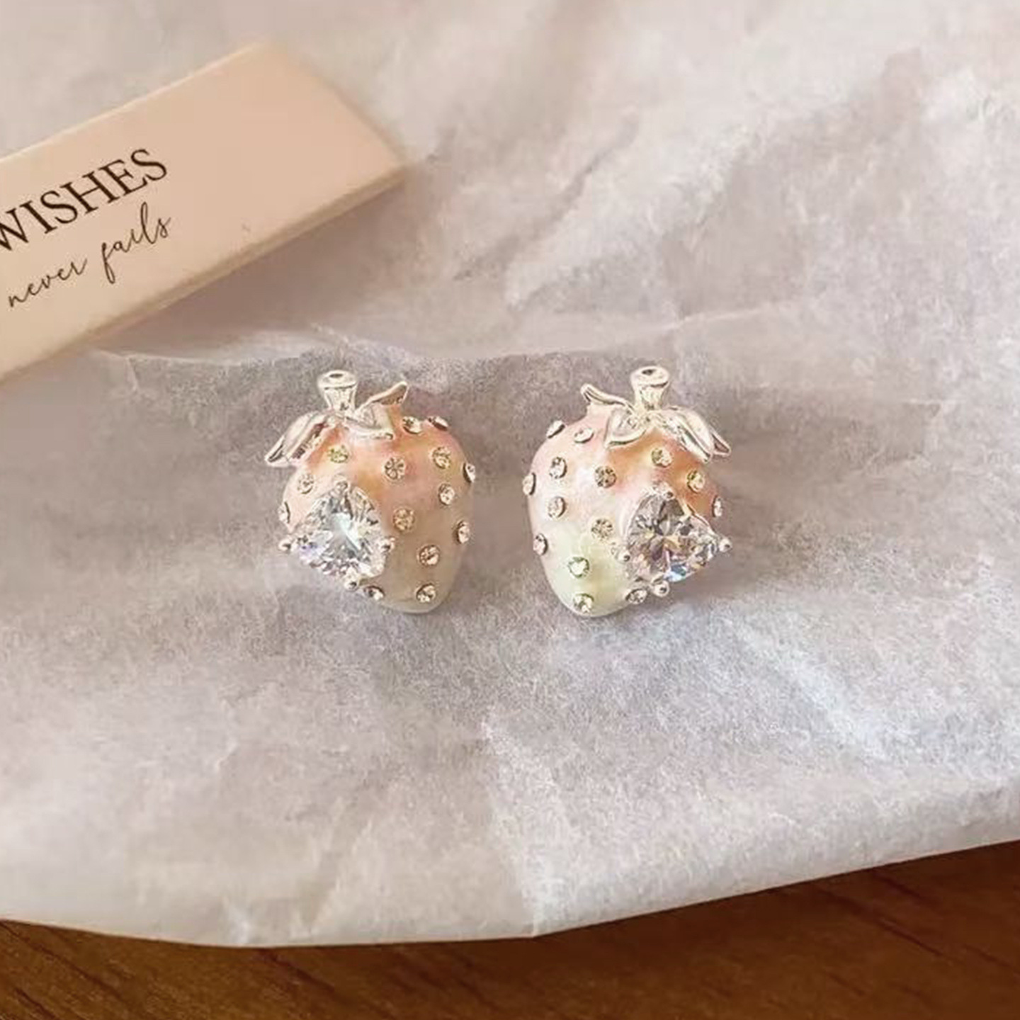 Spring and Summer new fashionable, sweet and individual stud earrings for women S925 silver needle enamel oil Drip strawberry earrings wholesale Specification image