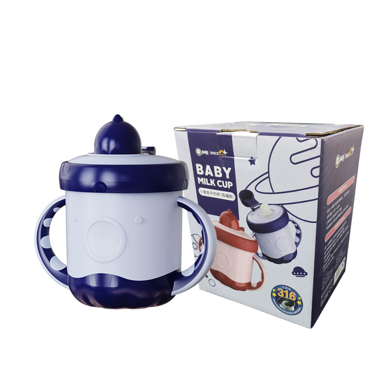 Jiayi Beibi children's stainless steel milk cup, graduated cup, shockproof school drinking cup, milk drinking cup, double-layer water cup, suction nozzle Item Picture