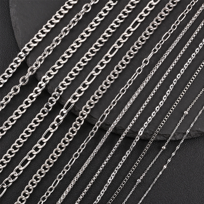 We have a wide range of titanium steel necklaces, Cuban chains, bone chains, collarbone chains, stainless steel hip-hop chains and other accessories in stock for wholesale Specification image