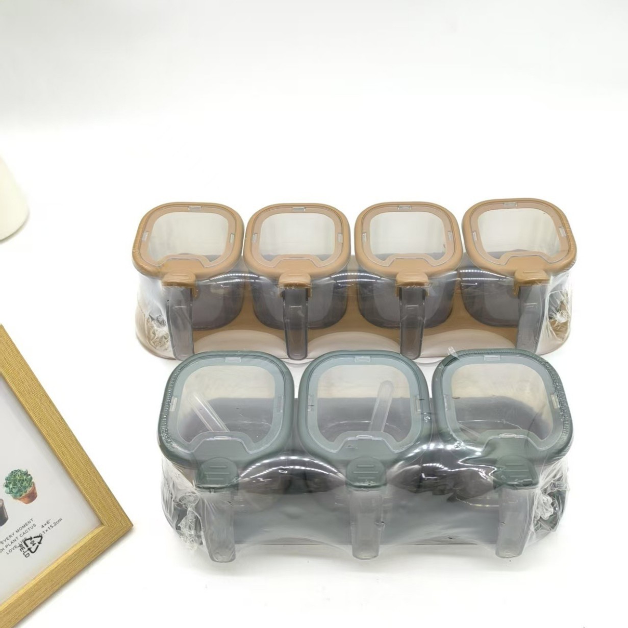 3 sets of combined seasoning jars, combined seasoning boxes, kitchen salt and sugar, household covered salt and monosodium glutamate set menu details Picture