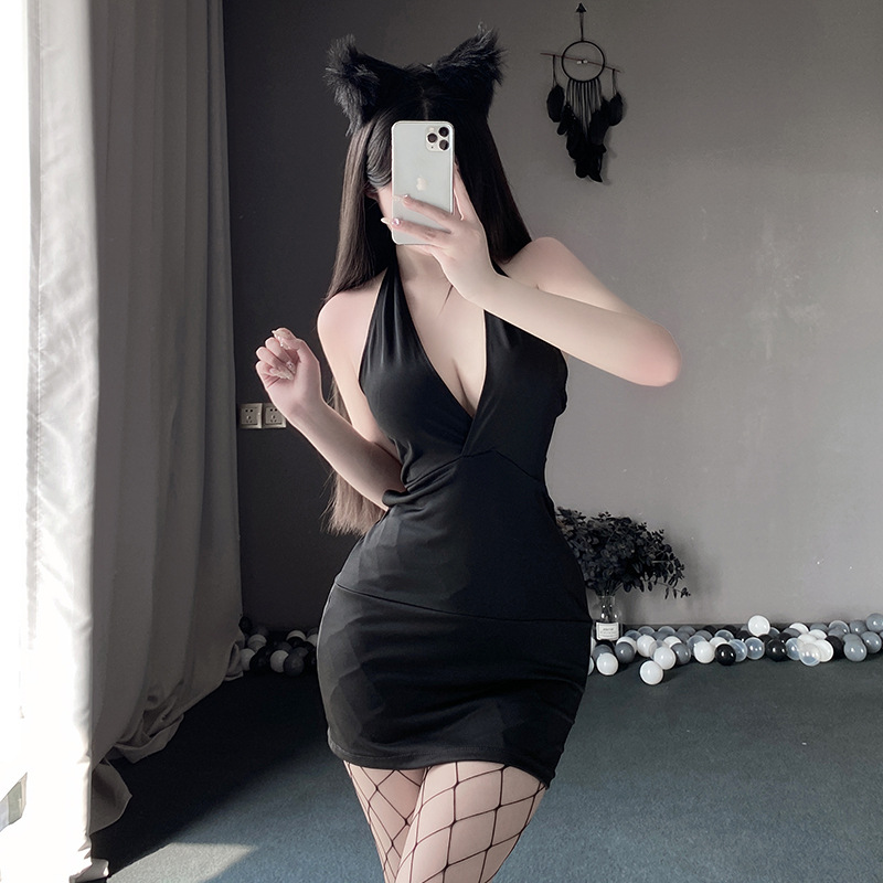 Sexy underwear large size sexy deep V-neck low-cut uniform package hip skirt temptation underwear nightclub bar free skirt Item Picture