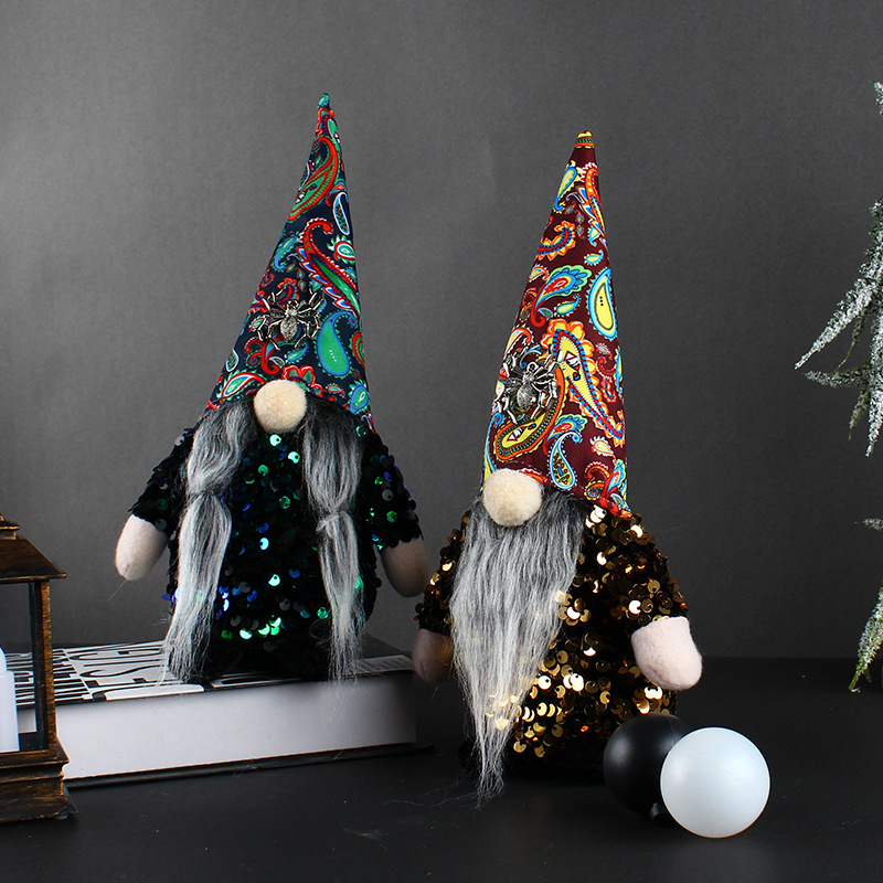 Hong Kong love cross-border Halloween faceless old man figure table decoration ghost festival sequin dwarf doll decoration props details Picture