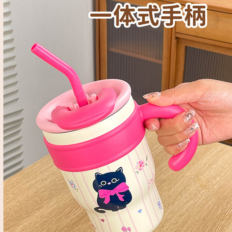 New Ice King cup, large-capacity handle, stainless steel straw, insulated cup, high appearance level for girls, office cold preservation cup Specification image