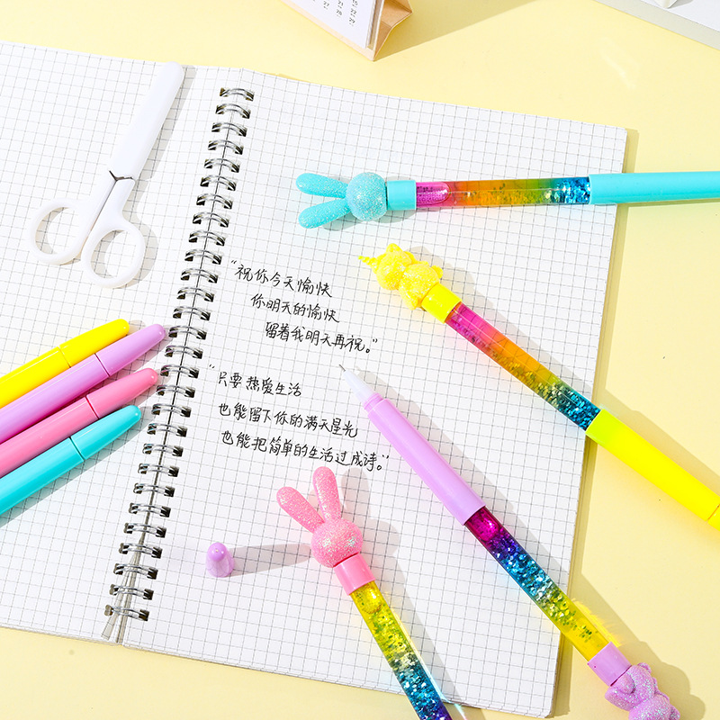 Creative Cartoon Rabbit Unicorn Quicksand Pen Cute Shape Gift Pen Office Signature Pen Neutral Pen Wholesale Application Scenario