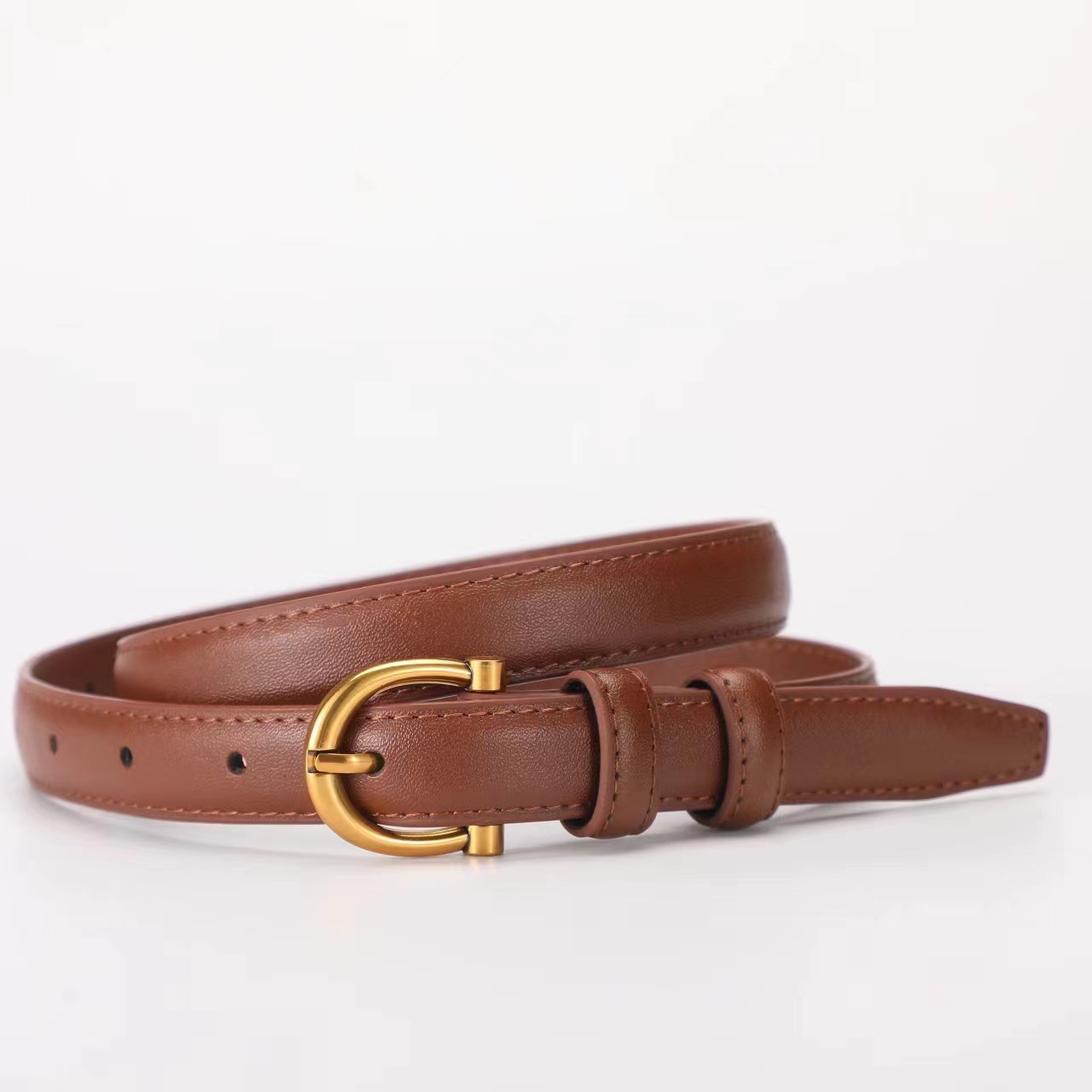 A new type of leather belt for women, a thin waist belt made of cowhide, is versatile and decorated. It is a trendy and fashionable Korean style that pairs well with suit pants for cross-border use Specification image