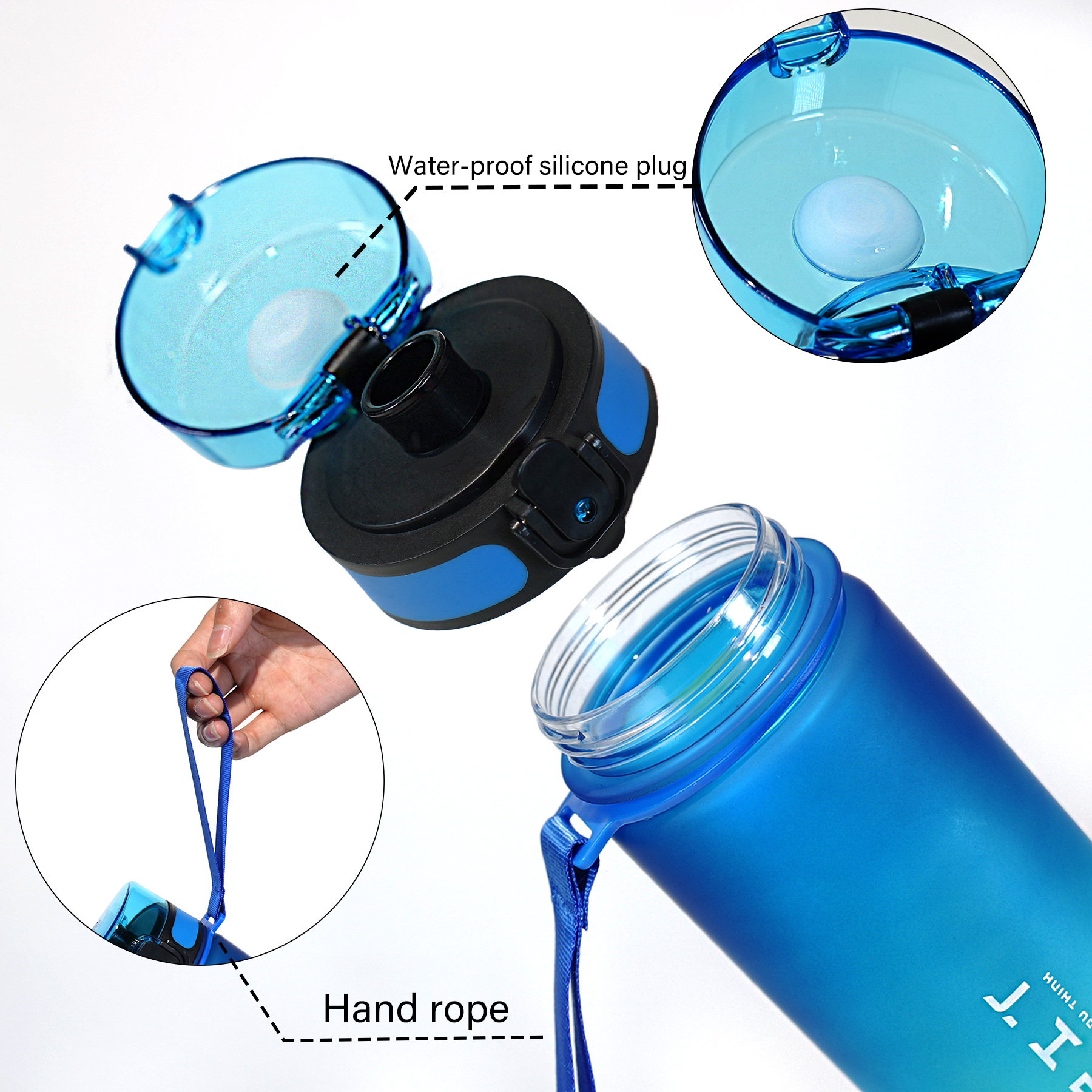 Large Capacity Frosted Progressive Color Plastic Water Bottle High Appearance Level Kettle Outdoor Sports Fitness Water Bottle Straight Drink Cup Cross-Border Application Scenario