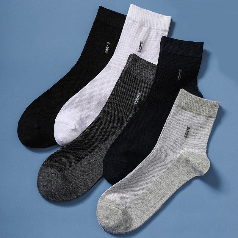 Sock street stall, one-piece delivery of men's mid-tube breathable mesh spring and summer thin sweat-absorbing men's socks, solid-color business socks wholesale, one-piece delivery of men's socks Item Picture