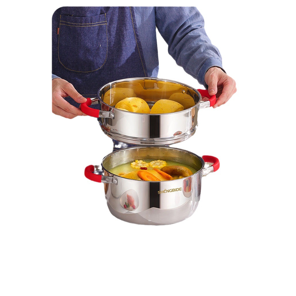 Chaozhou Hufa Cross-border Cookware Stainless Steel Pot Set 16-piece Set with Silicone Handle Complete Set for foreign trade Item Picture