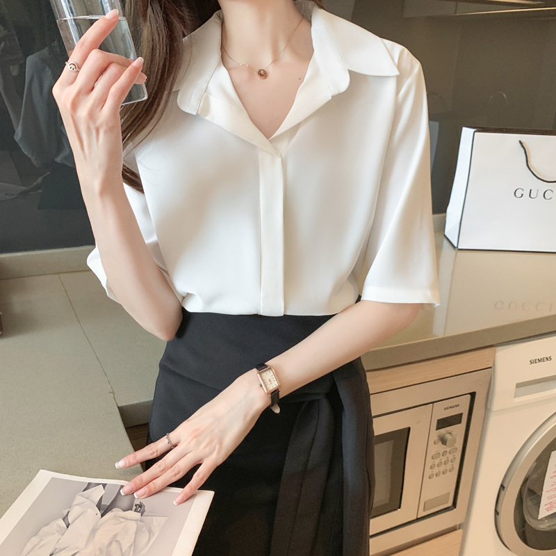 Summer thin women's chiffon shirt for women, 2022 new trendy short-sleeved top, design sense professional shirt details Picture