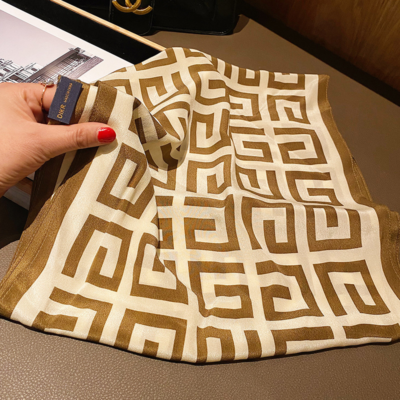 Fashionable Coffee Edge Back Word Pattern Silk Long Scarf Spring Summer Fresh Simple Temperament 100% Mulberry Silk Scarf Scarf Specification drawing