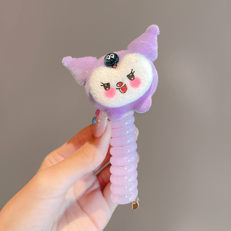 Nuevo estilo niños lindo teléfono línea hair loop otoño invierno peluche alta estiramiento cuerda de pelo sanrio niñas dibujos animados accesorios de pelo Application Scenario