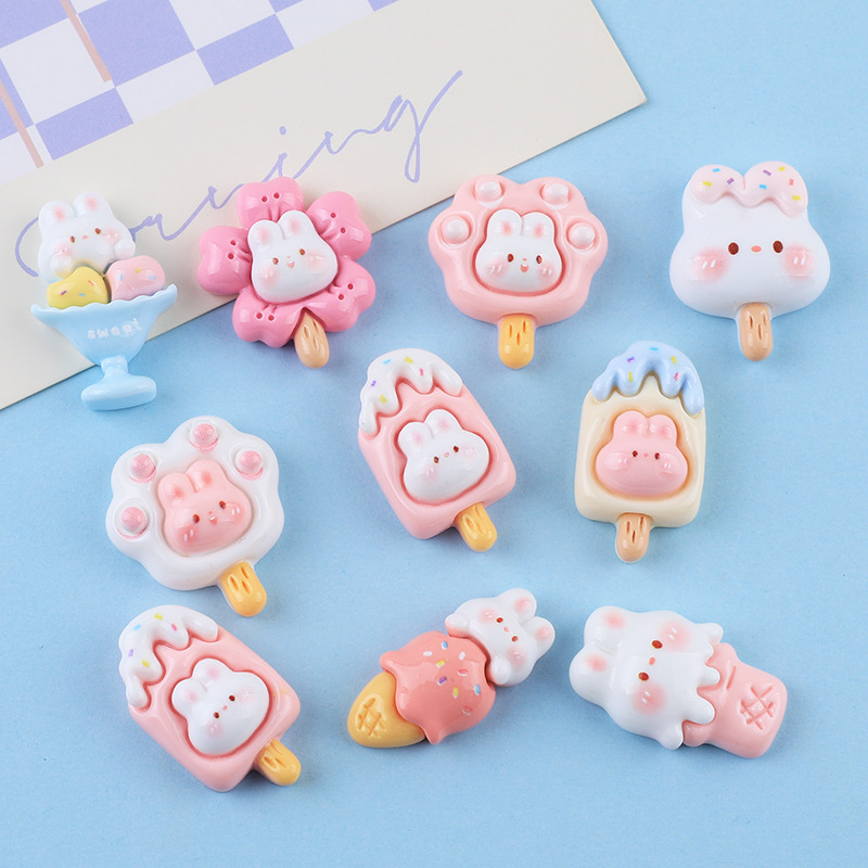 Bright Face Ice Cream Rabbit Cute Diy Cream Glue Mobile Phone Shell Hairpin Headstring Accessories Wholesale Resin Accessories Specification drawing
