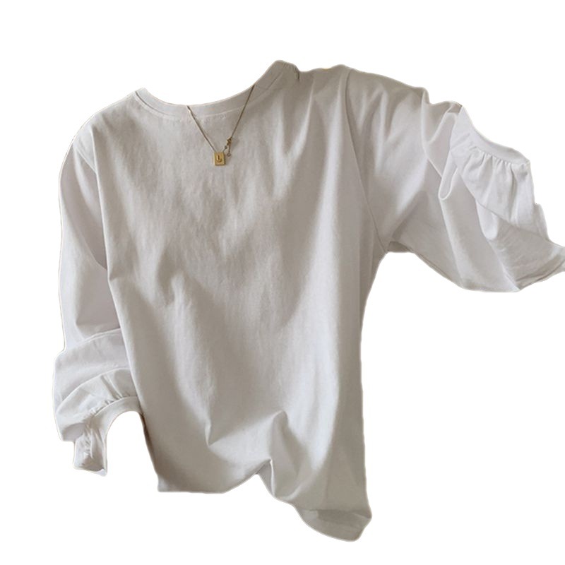 A 300-pound French-style casual lantern sleeve shirt for women in autumn, loose, simple and versatile nine-quarter sleeve top for women Item Picture