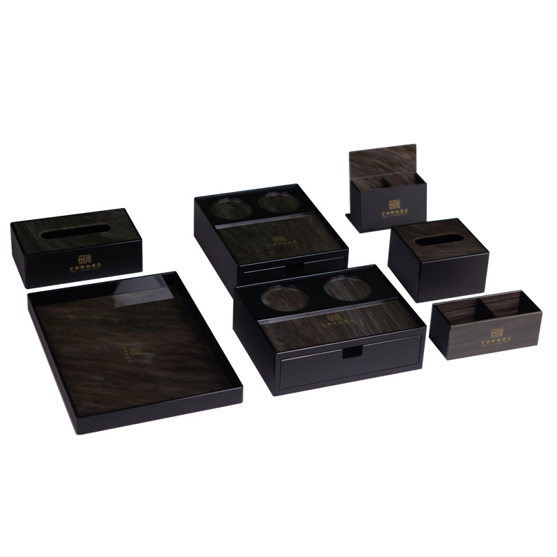 酒店洗漱用品收纳盒卫生间亚克力易耗品牙刷纸巾茶叶盒托盘遥控座白底实物图