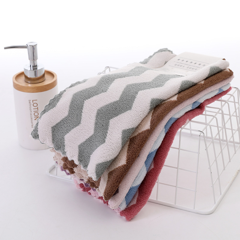 【 Chi Jia 】 Wide water ripple square towels, coral fleece hand towels, kitchen cloths, soft double-sided absorbent cloths, small square towels Specification image