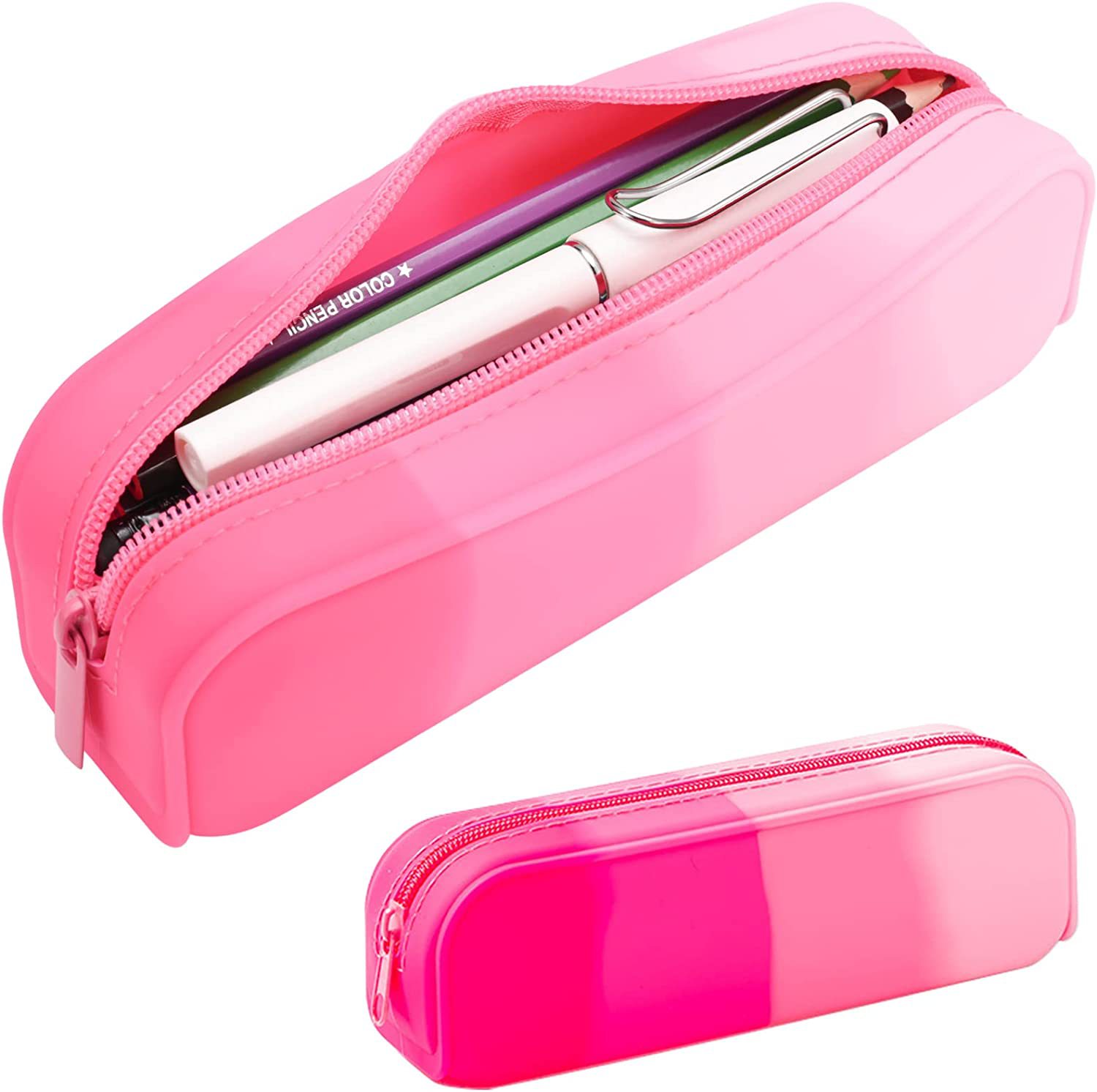 Custom-made solid-color Japanese-style silicone bags with gradient colors for student stationery storage pen cases Item Picture