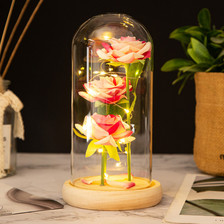 情人节礼物永生花玫瑰花玻璃罩灯罩跨境创意圣诞桌面摆件小夜灯