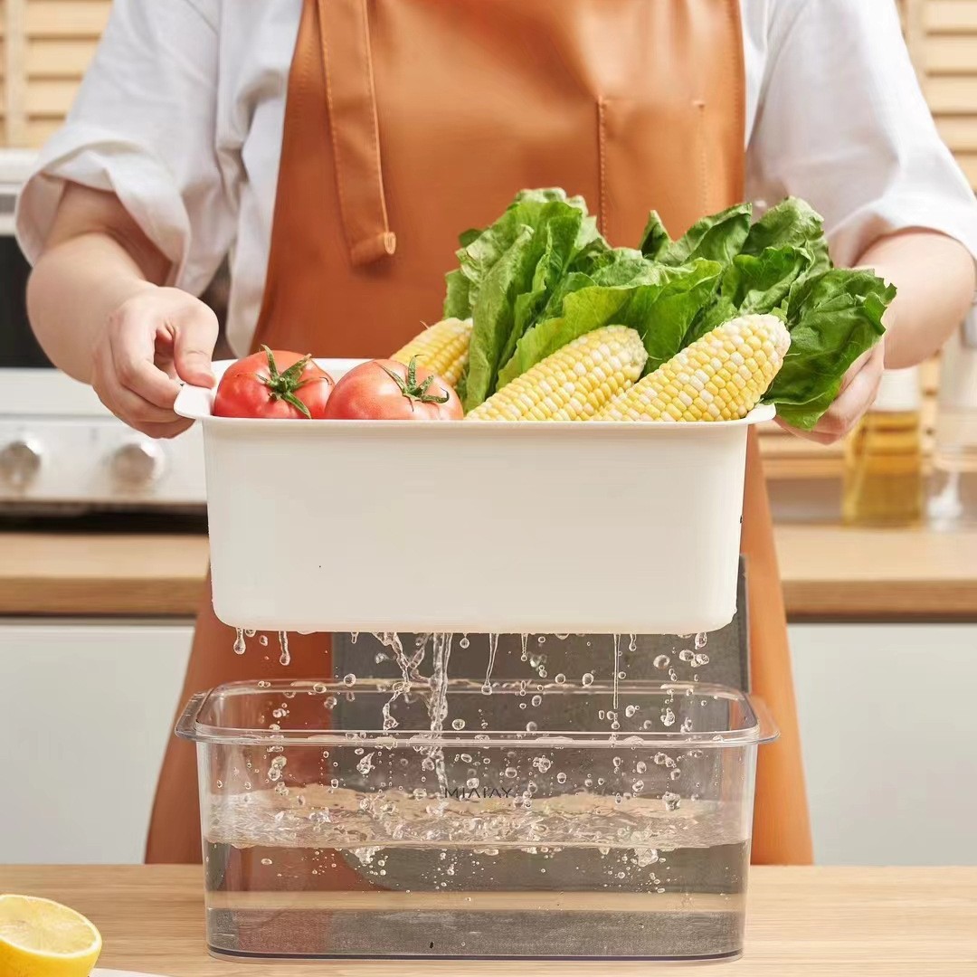 新款PET双层沥水篮创意塑料洗菜篮水果盆家用厨房收纳果蔬沥水盆
