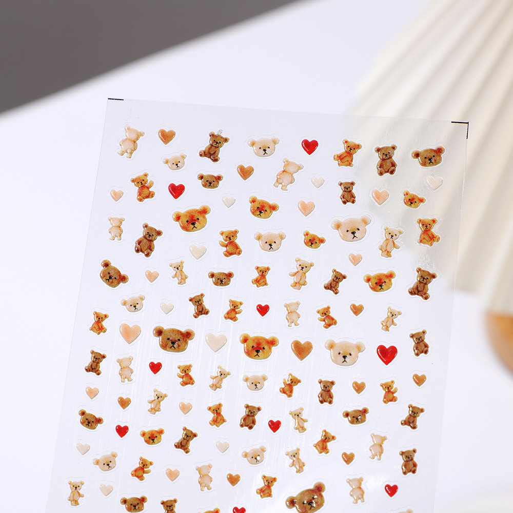 Rose Nail Jelly Decal Dopamine Card Bronze Bear Nail Sticker Guka Sticker Application Scenario