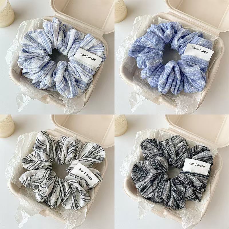 Korean-style gentle large intestine hair band, laid-back ponytail bun, hair tie, elegant floral print ins leather band hair accessory for women