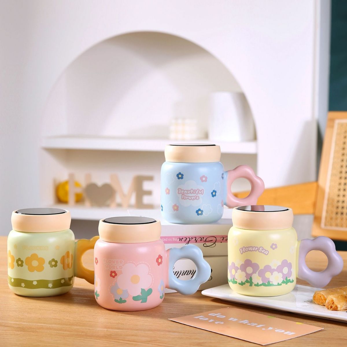 A high-appearance-level, cute and pastoral series hand-painted flower, fresh and clean mirror ceramic cup for girls' breakfast milk cup