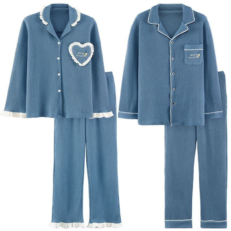 New autumn and winter couple pajamas, women's casual cardigan, cotton long-sleeved men's suit, spring and autumn waffle home wear Item Picture