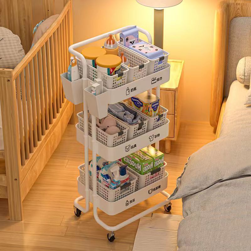 Trolley, storage rack, floor-standing multi-layer mobile kitchen, vegetable basket, bathroom, snack storage box, bookshelf cabinet details Picture