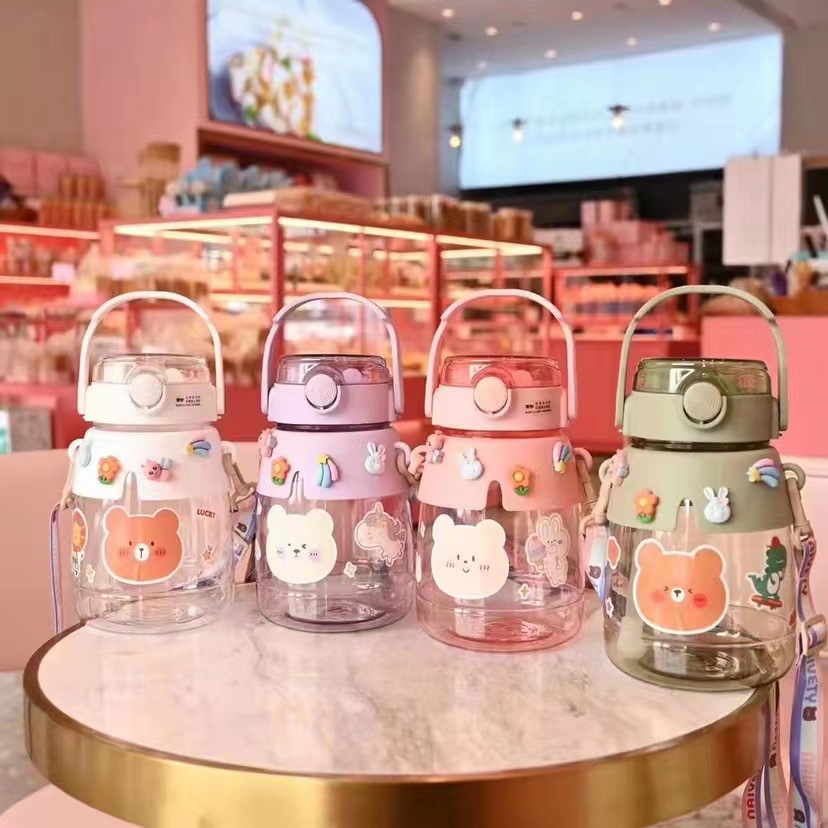 女士两用大肚杯网红带茶漏式大容量水壶防摔学生水杯卡通吸管杯