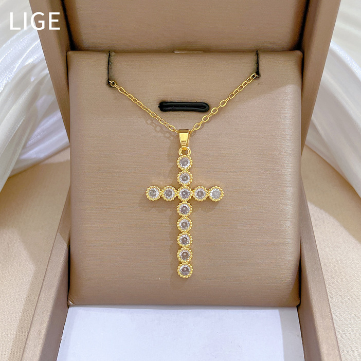 【钛钢】十字架满钻轻奢气质华丽满钻项链女百搭锁骨链钛钢链条