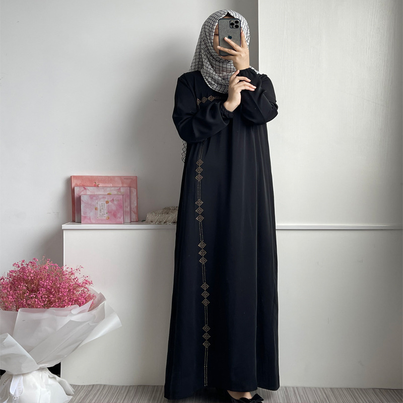 F186穆斯林中东迪拜回族女装时尚马来长裙烫钻长袍连衣裙详情图5