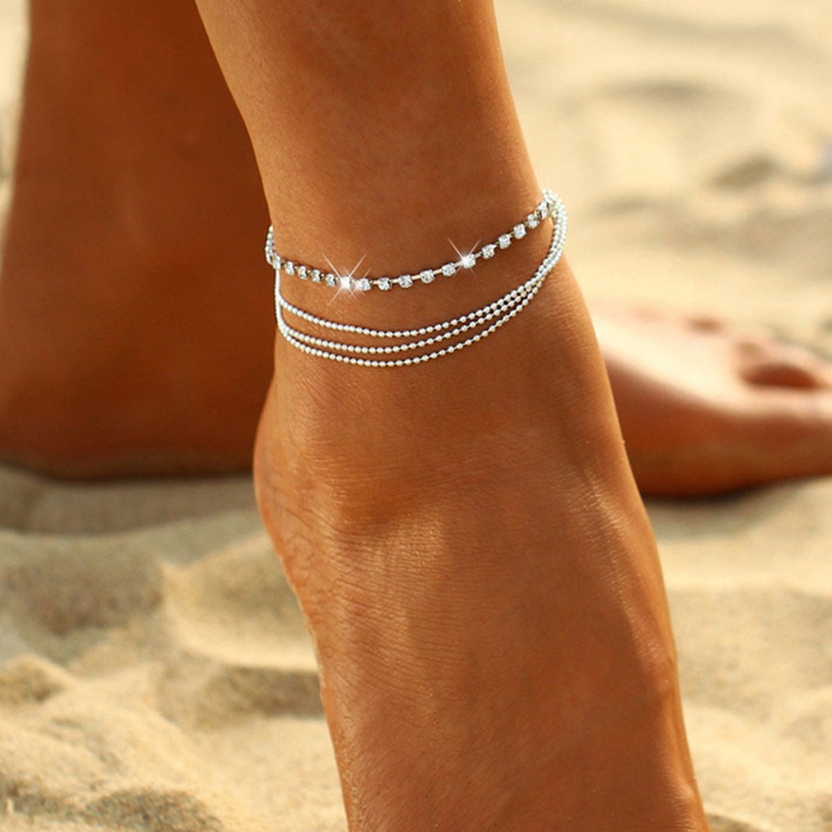 Middle Eastern jewelry bestsellers, new simple and elegant summer beach anklets for women, and personalized multi-layered bead chain accessories details Picture