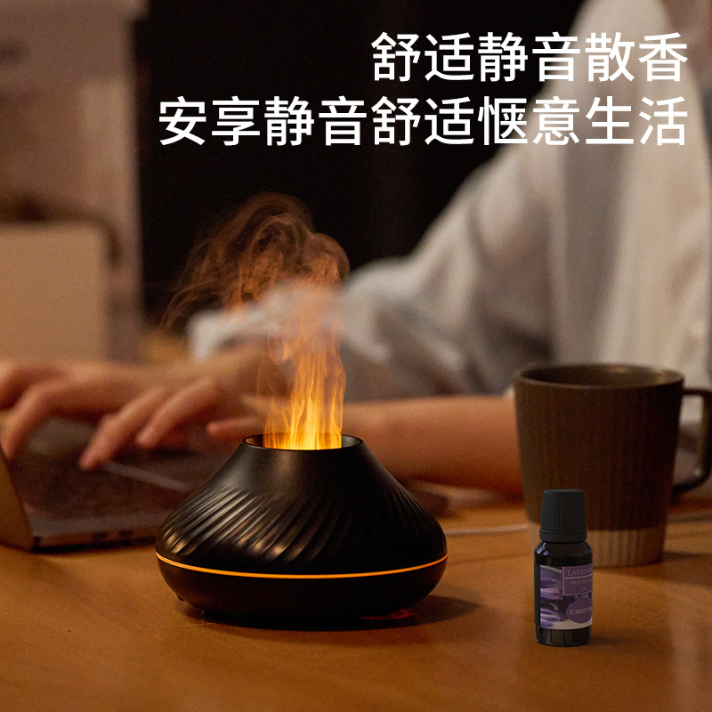 新品七彩火焰香薰机 家用桌面USB智能空气加湿仿真火山香氛机详情图3