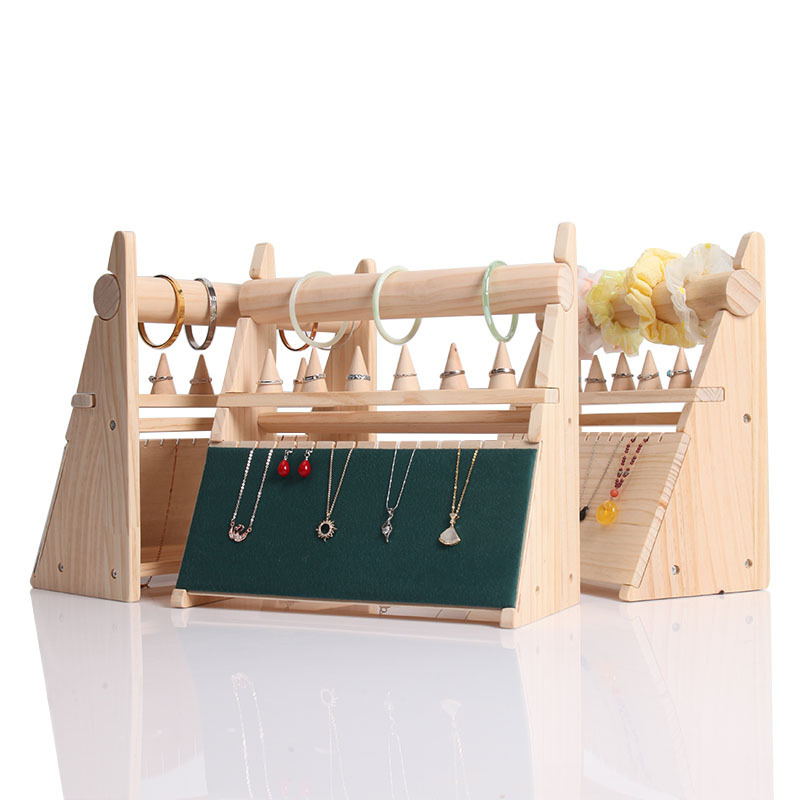 Solid wood multi-functional jewelry stand, live streaming stand for accessories, necklace, bracelet, ring, creative display prop, pendant head, flower stand Application Scenario
