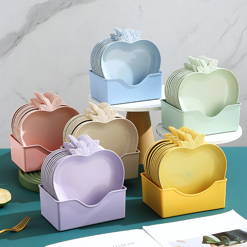 Wheat straw creative apple plates, household plastic fruit dessert, nut and vegetable plates, gift wholesale