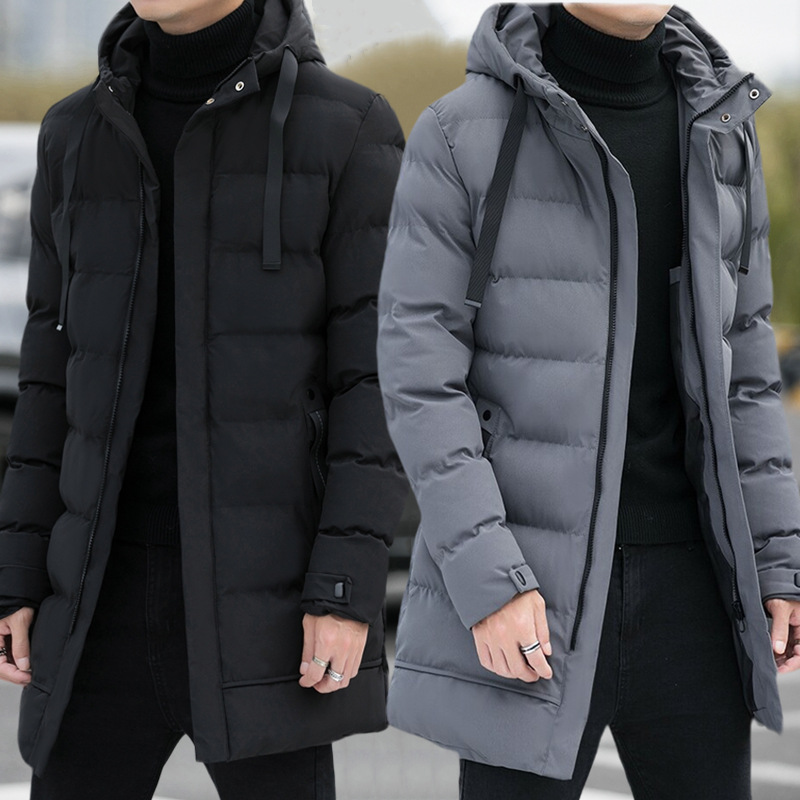 Mid-length cotton-padded jacket for men, hooded cotton-padded jacket, 2023 winter new style down cotton-padded jacket, long cotton-padded jacket, winter coat for men