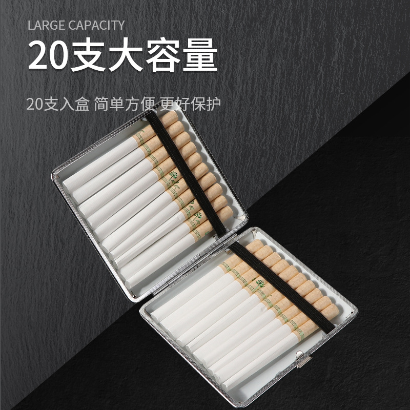 Hot-selling classic leather-textured and rubber-reinforced thick 20-piece cigarette box for men, portable and lightweight metal veneered cigarette box Application Scenario