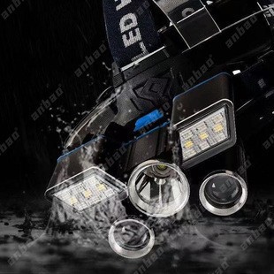 Wholesale of new high-power headlamps with USB charging function for outdoor camping and night cycling, featuring blue and red warning headlamps Specification image