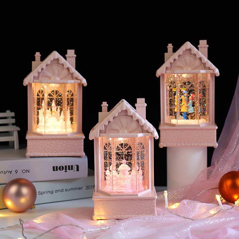 Custom Cartoon Wind Lights Candy House Music Box Water Snow Crystal Ball Music Box Night Light Birthday Gift