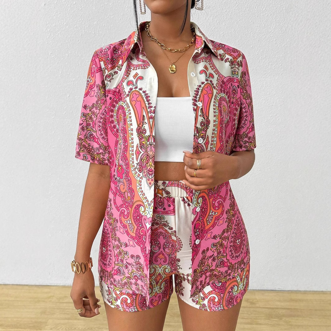 A new 2025 trendy, casual and versatile high-quality colorful short-sleeved shirt and shorts set for European and American foreign trade Specification image