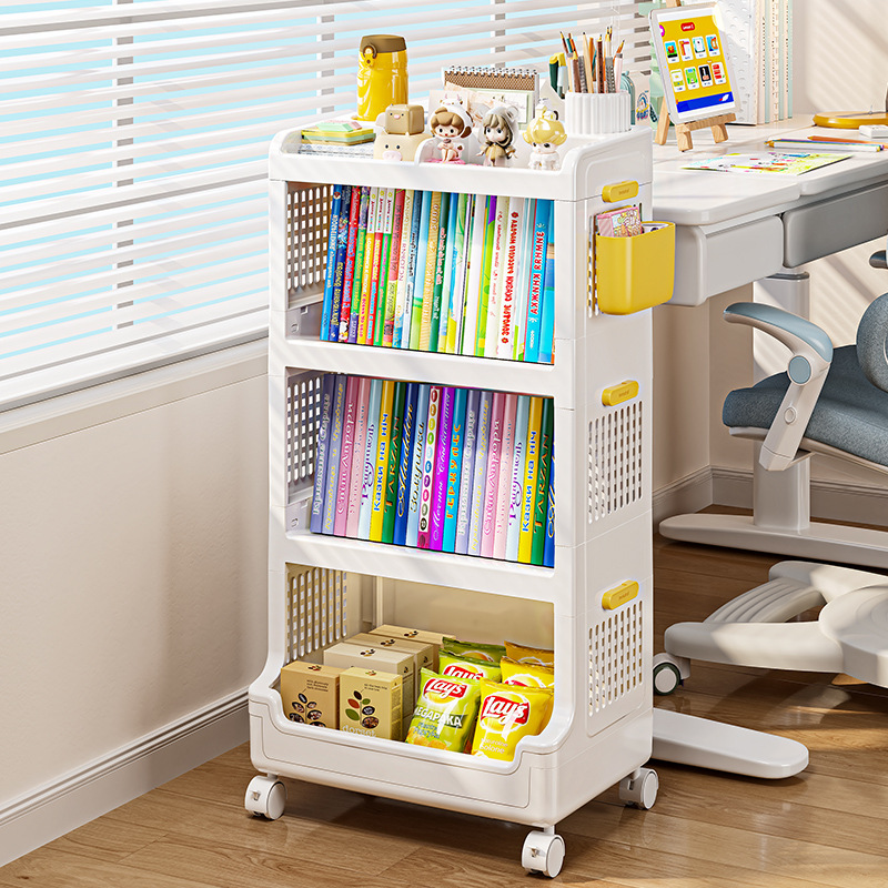 Foldable multi-functional large capacity student bag rack can move multi-layer portable book rack trolley details Picture
