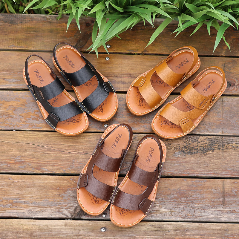 Handmade cowhide men's leather sandals with cowhide soles, men's anti-slip beach shoes, men's shoes, men's slippers, genuine cowhide cool, free shipping Specification image