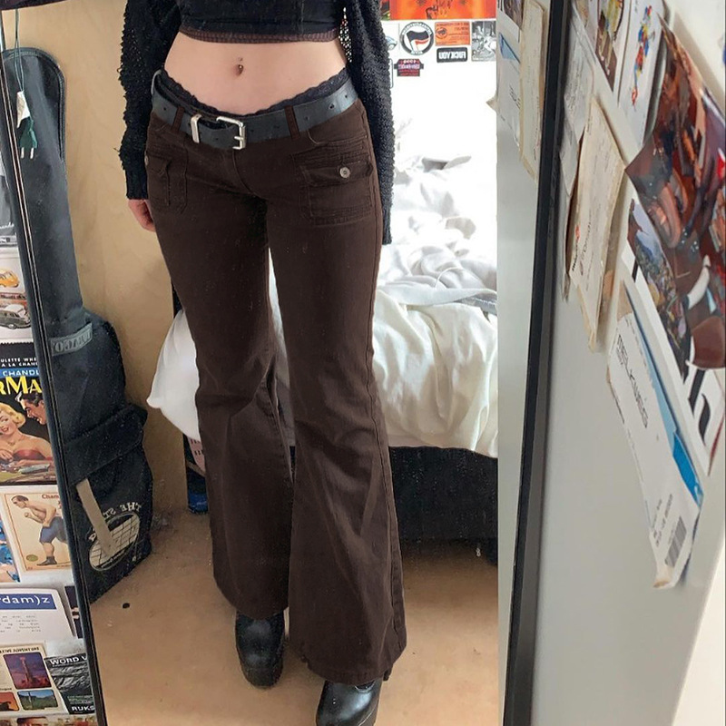 New autumn and winter women's wear: brown jeans, retro and hot girl style, low-waisted straight-leg pants Specification image